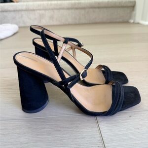 Sam Edelman KIT Black Suede Block Heel Slingback Sandals - Women's size 8